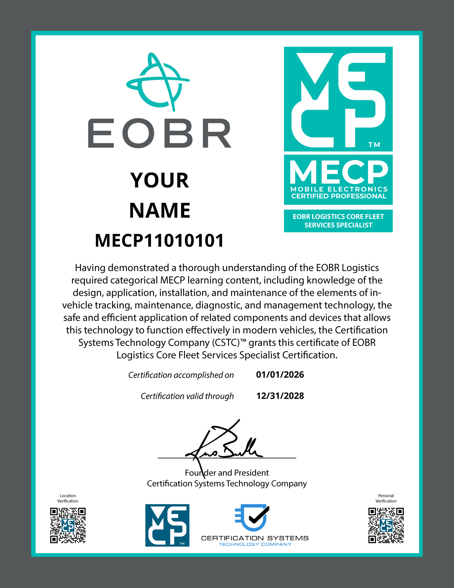 Certificado impreso profesionalmente de MECP