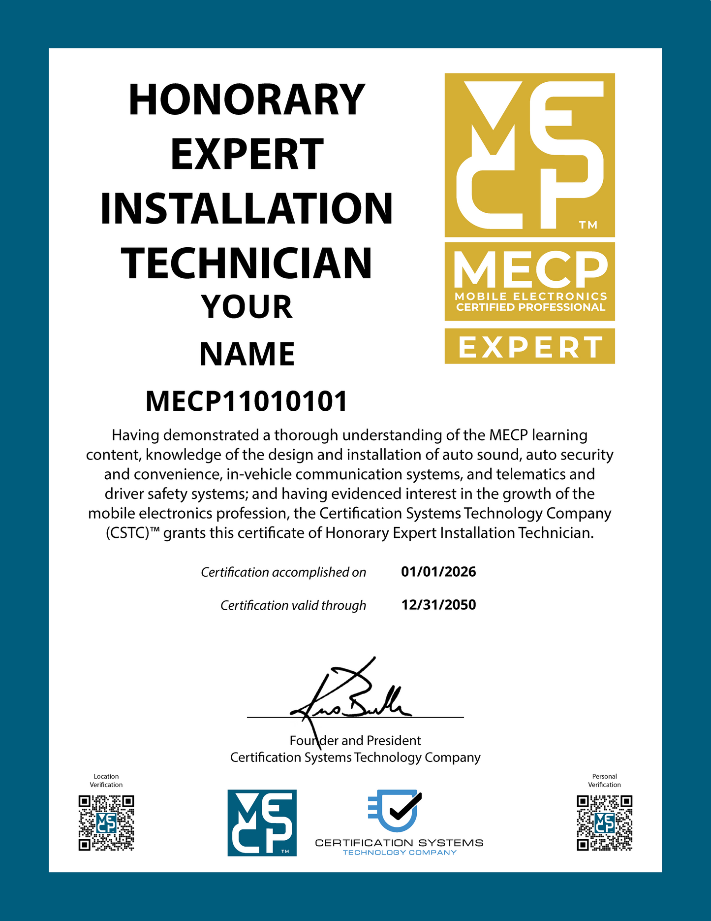 Certificado impreso profesionalmente de MECP