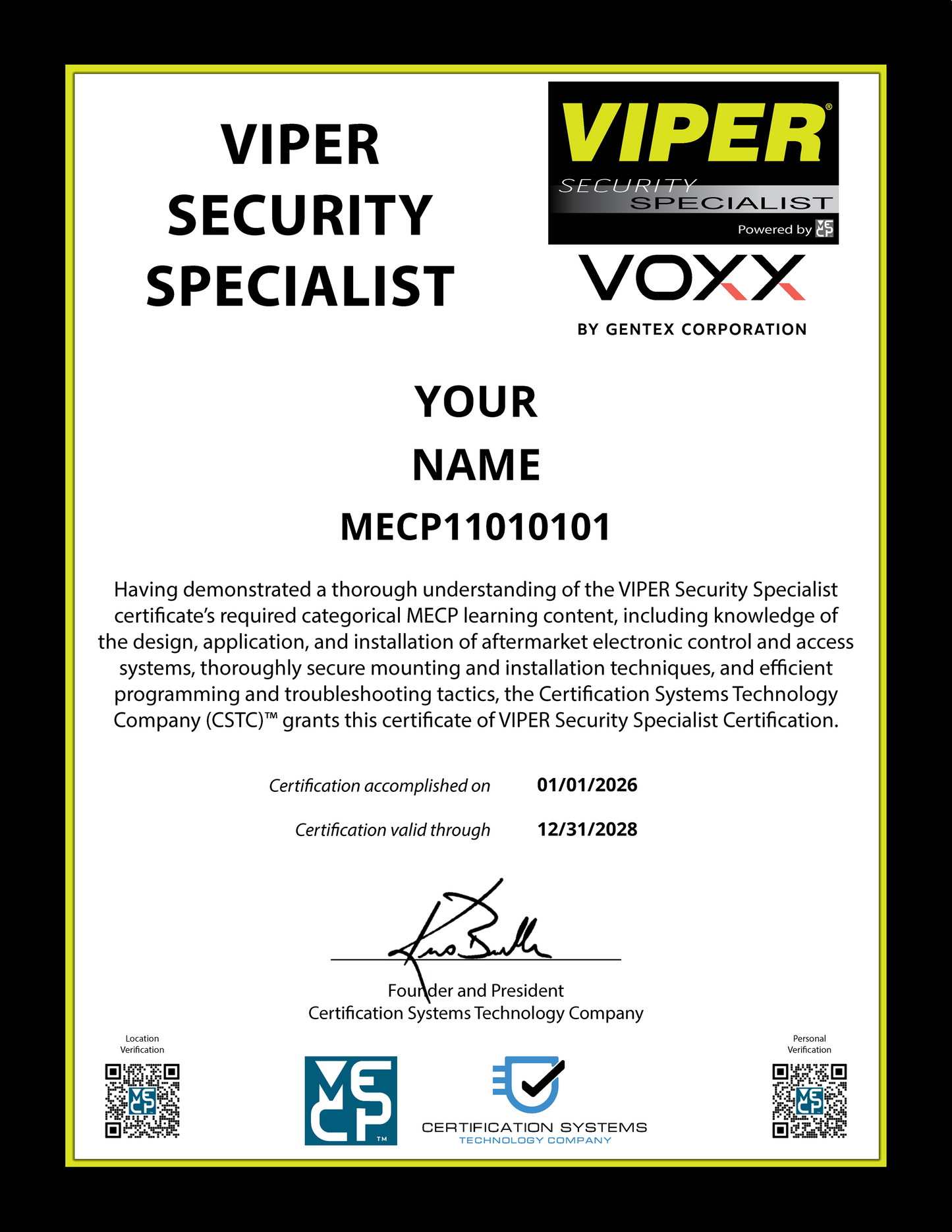 Certificado impreso profesionalmente de MECP